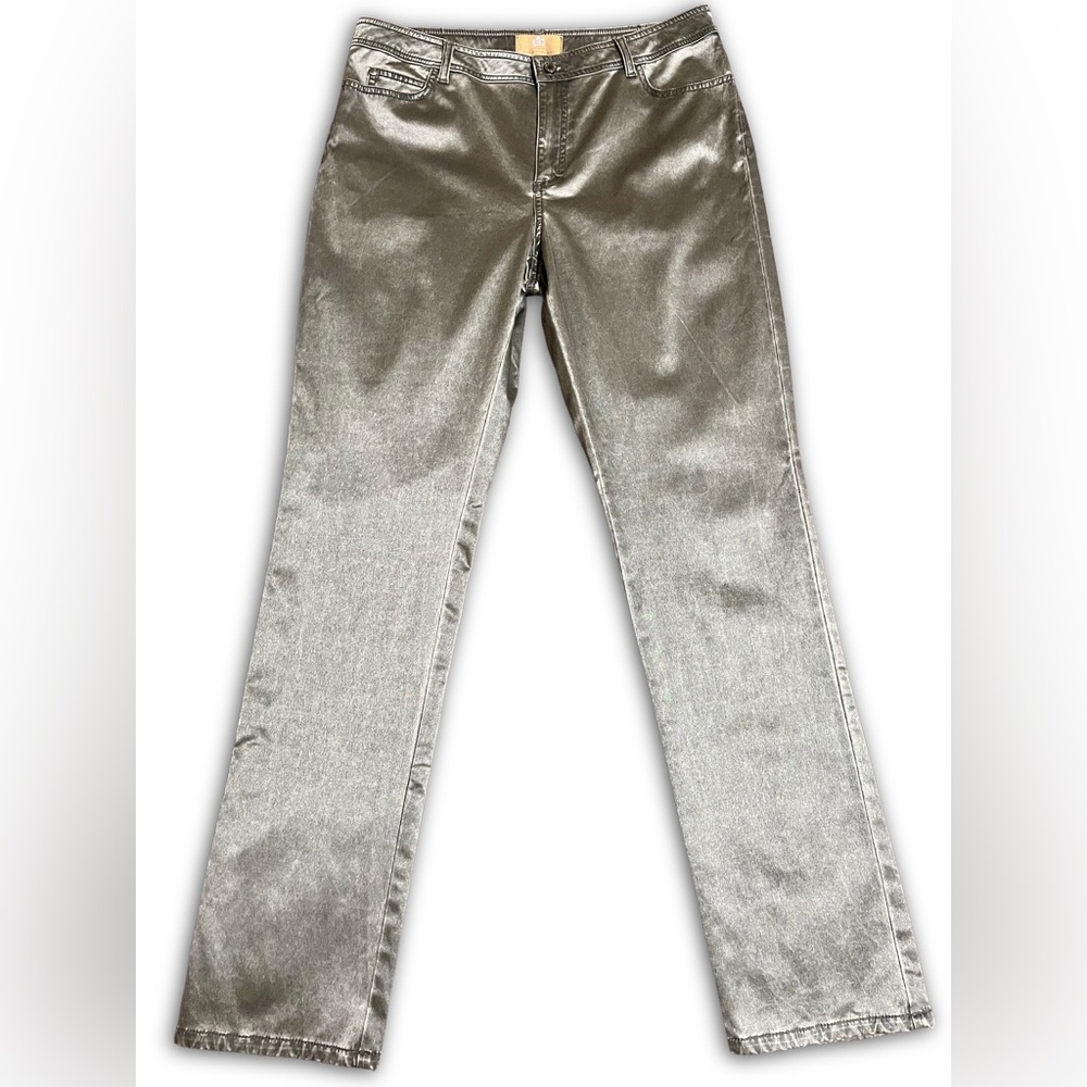Dana Buchman Y2K Metallic Skinny Jeans Gray Silver Mid Rise Cotton Glam Grunge